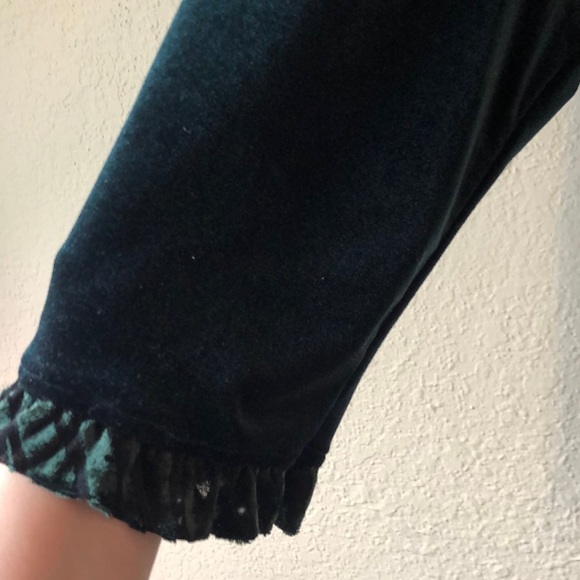 Vintage Blana Banana Dark Green Velvet Button-Up Blouse Long Sleeve Moody Goth - Picture 3 of 8